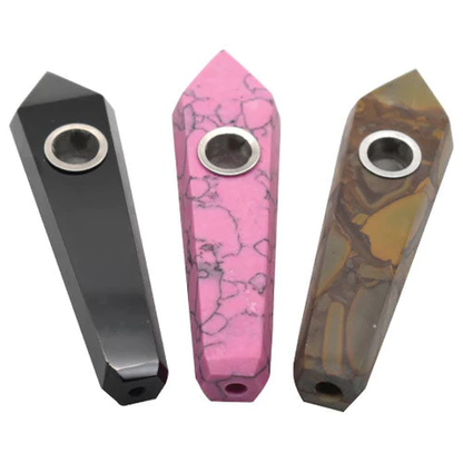 4" CRYSTAL  STONE HAND PIPES WITH METAL SCREEN