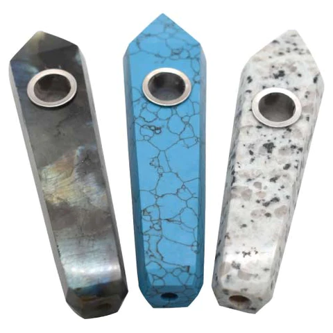 4" CRYSTAL  STONE HAND PIPES WITH METAL SCREEN