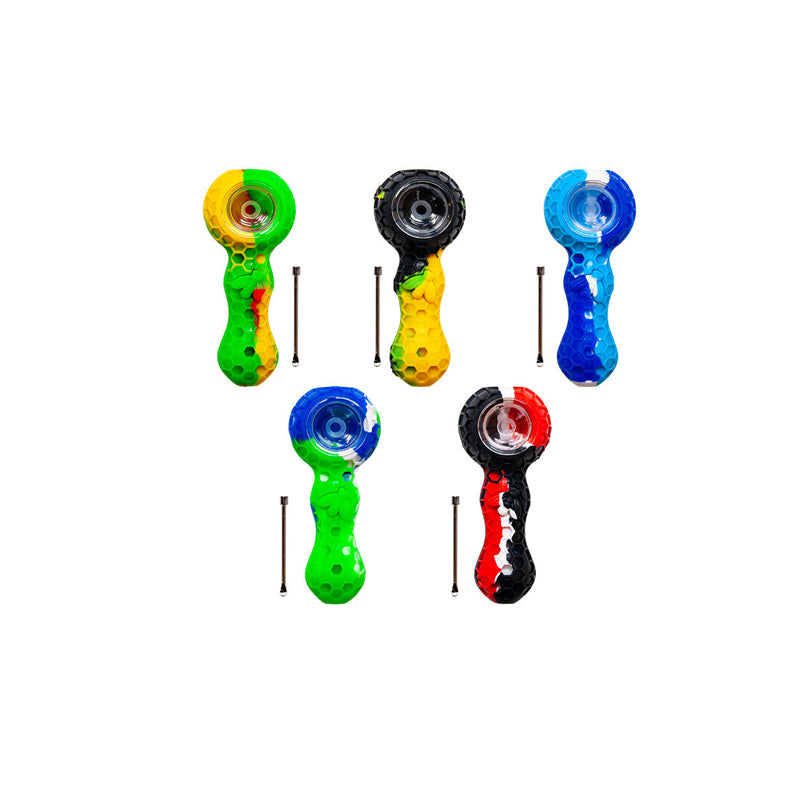 4" honey comb colored dabbler silicone hand pipe